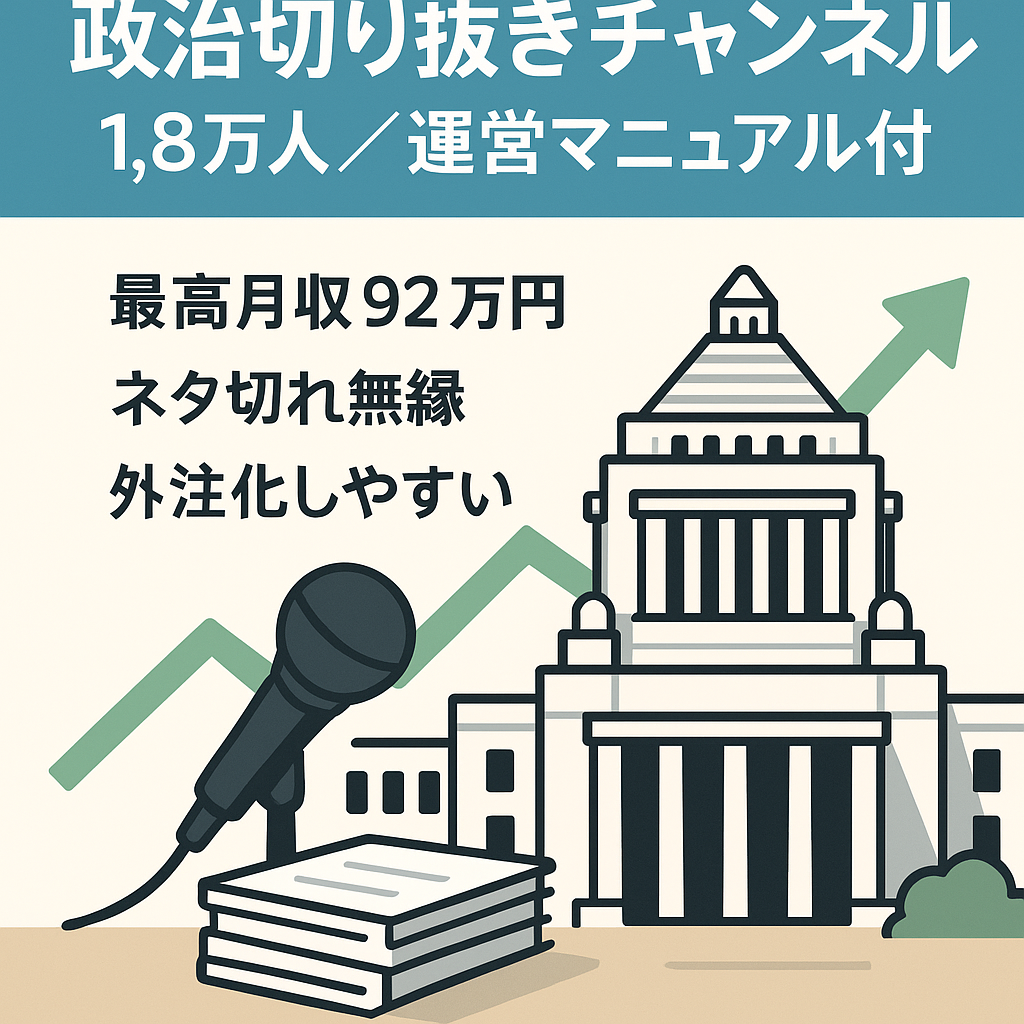 【最高月収92万円】政治切り抜き｜運営マニュアル付属で即運営可能｜非属人｜登録者1.8万人