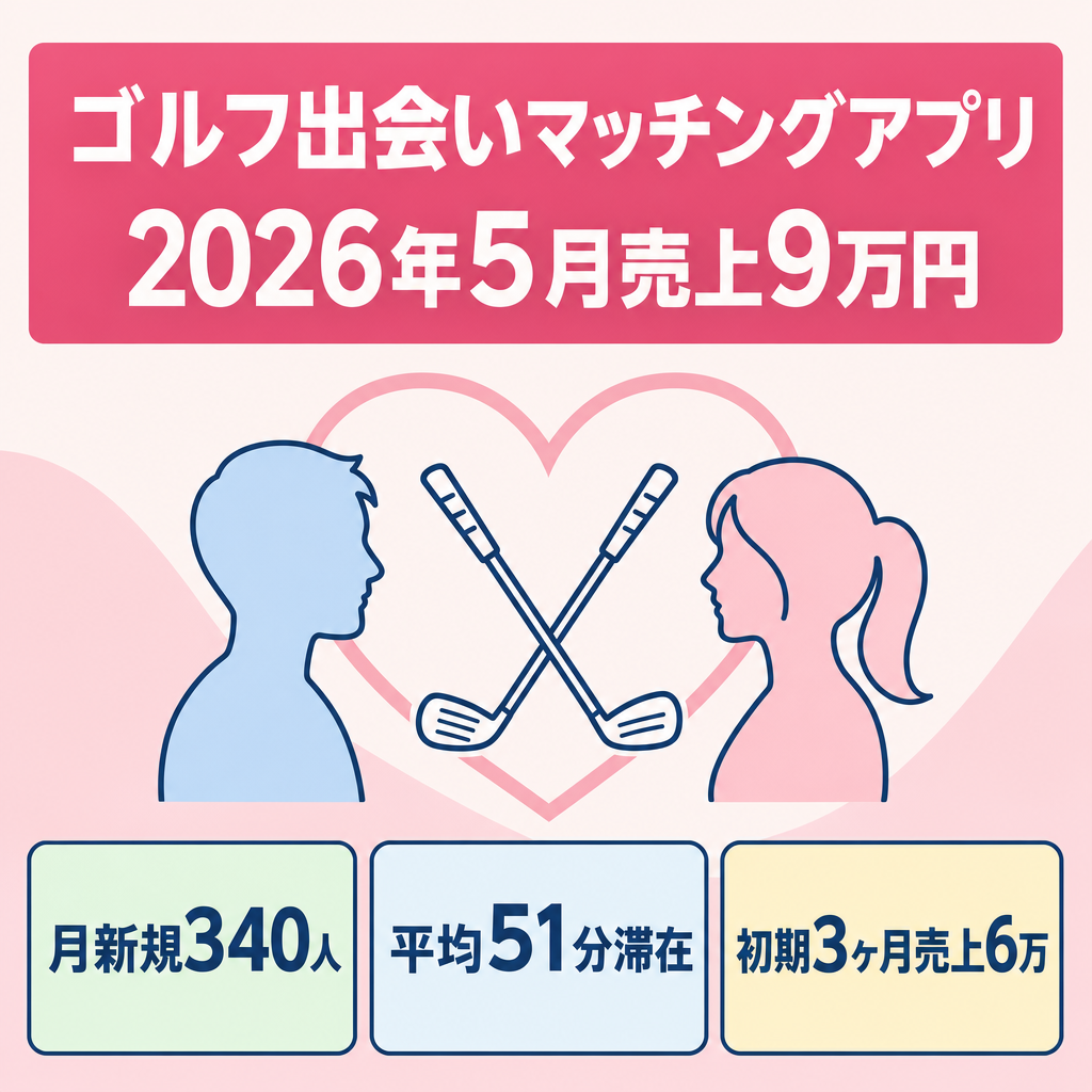 【ゴルフ出会いマッチングアプリ】3ヶ月で売上9万円獲得（2026年5月実績）