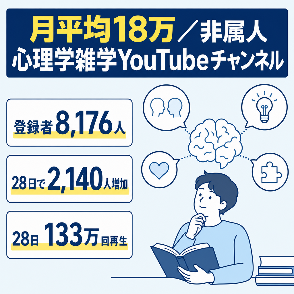 【月平均18万✖️非属人YouTubeチャンネル】登録者8000人以上　AI✖️雑学✖️人間関係✖️心理学【交渉歓迎】
