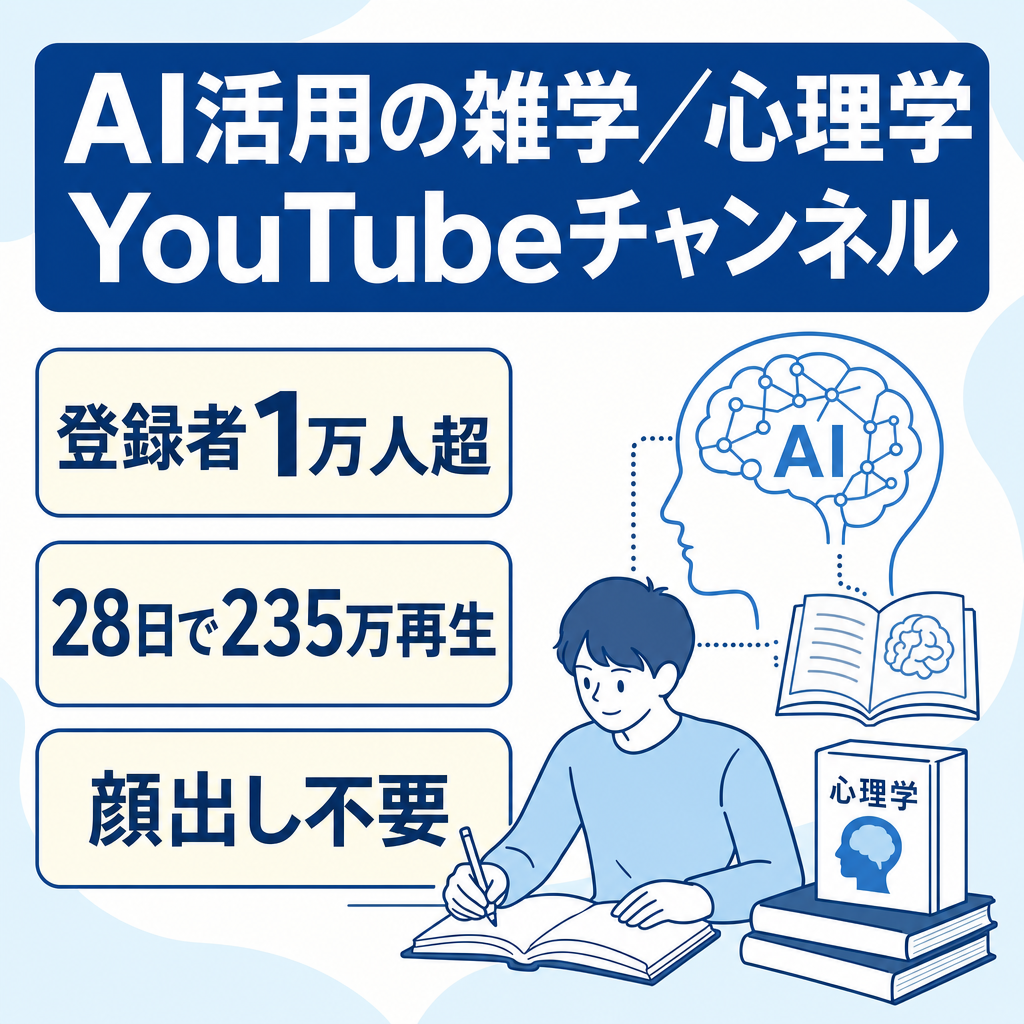 【月平均18万✖️非属人YouTubeチャンネル】登録者1万人以上　AI✖️雑学✖️人間関係✖️心理学【交渉歓迎】