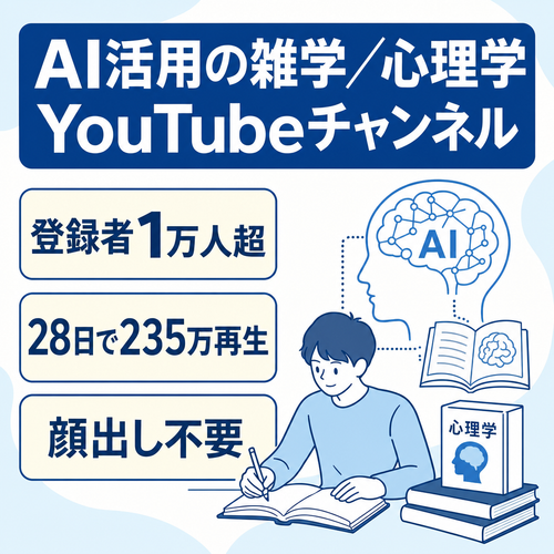 【月平均18万✖️非属人YouTubeチャンネル】登録者1万人以上　AI✖️雑学✖️人間関係✖️心理学【交渉歓迎】