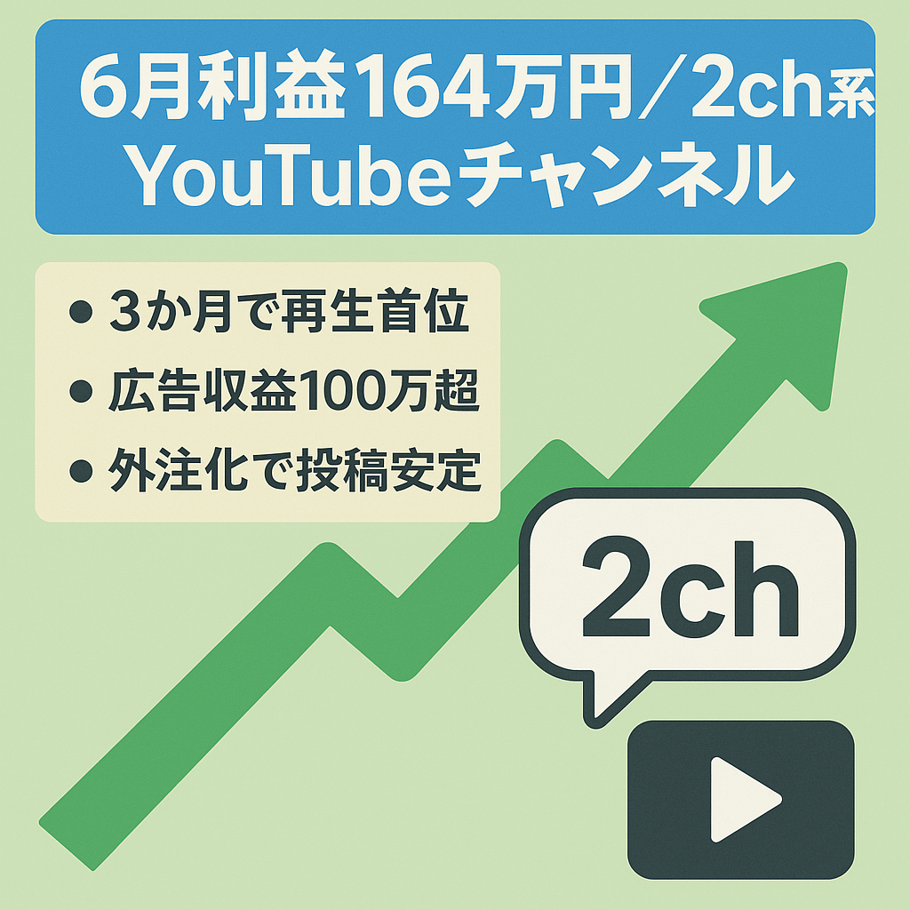 【6月利益164万円】2ch系YouTubeチャンネル【早い者勝ち】