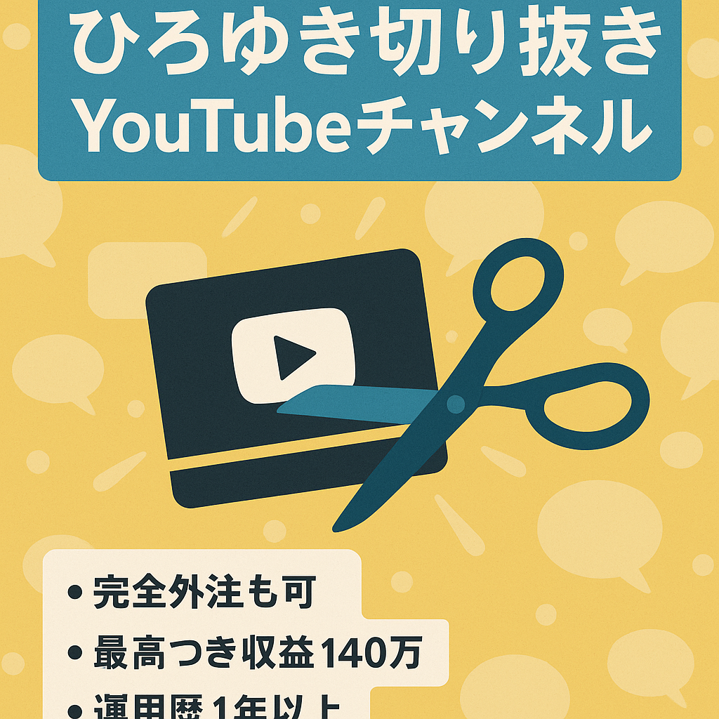 【最高月間収益140万円強/完全外注可可能】ひろゆき切り抜きチャンネル【YouTube】