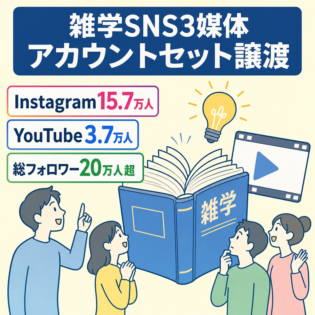 リポスト：総フォロワー20万人超 雑学ジャンルSNS3媒体セット譲渡 Instagram15.7万 YouTube3.7万 Threads1万
