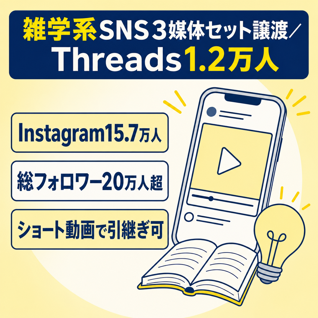 リポスト：【総フォロワー20万人】雑学系SNS3媒体セット譲渡｜Instagram15.4万人・YouTube3.7万人・Threads1.2万人