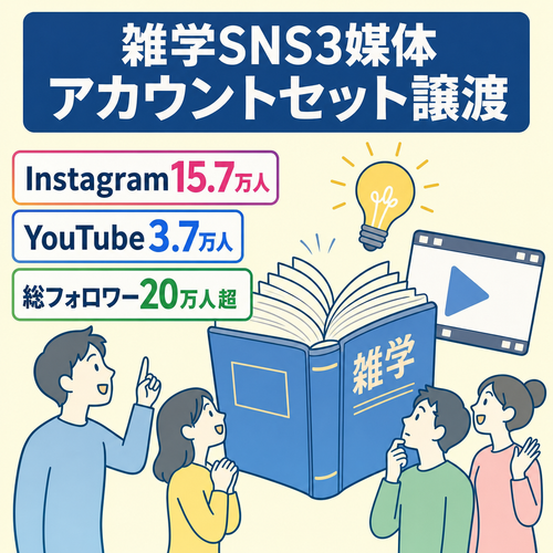 総フォロワー20万人超 雑学ジャンルSNS3媒体セット譲渡 Instagram15.7万 YouTube3.7万 Threads1万