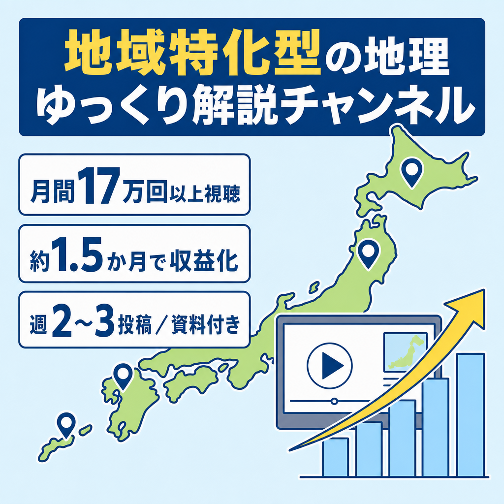 【最終値下げ】毎月右肩上がり！月間視聴数17万以上｜地域特化型「地理×ゆっくり解説」チャンネル