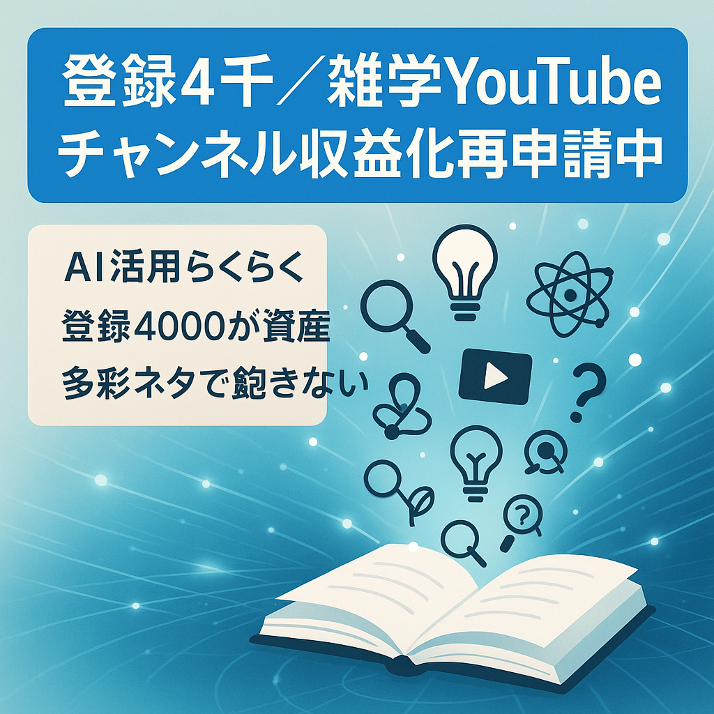 【訳あり】登録者4000人の雑学系YouTubeチャンネル。現在収益化停止中→ジャンルを変えて現在再申請に向けて投稿中！