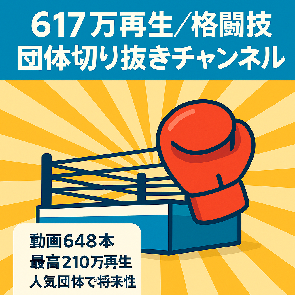 訳あり：【総再生数回数617万回】最高再生数200万以上 某有名格闘技団体切り抜きチャンネル