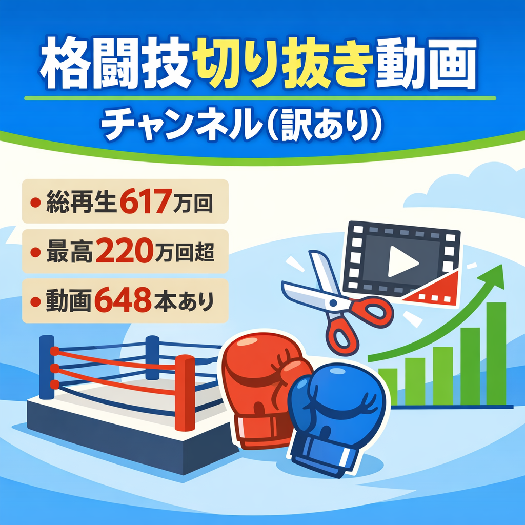 訳あり：【総再生数回数617万回】最高再生数200万以上 某有名格闘技団体切り抜きチャンネル