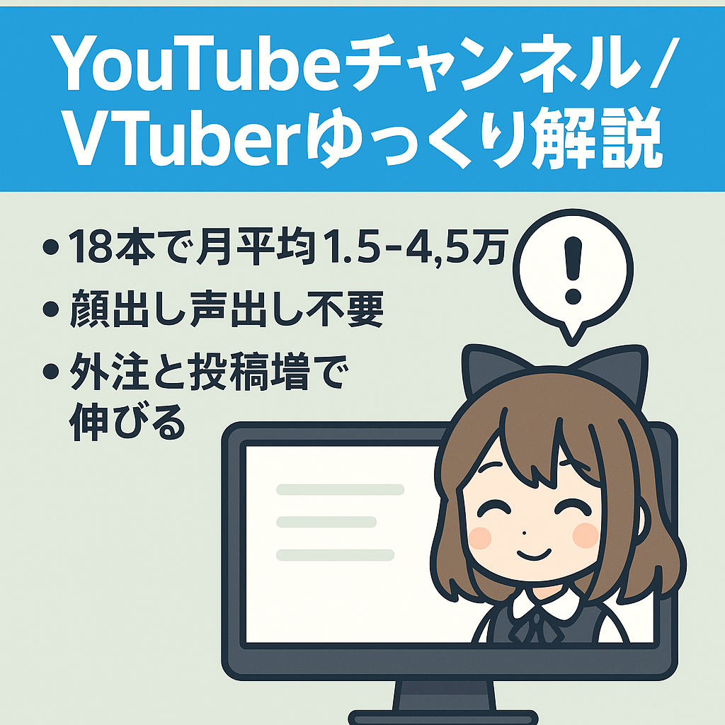 【登録者2000人以上】YouTube　Vtuber関連のゆっくり解説チャンネル/動画本数18本/売り上げ月平均1.5万円～4.5万円
