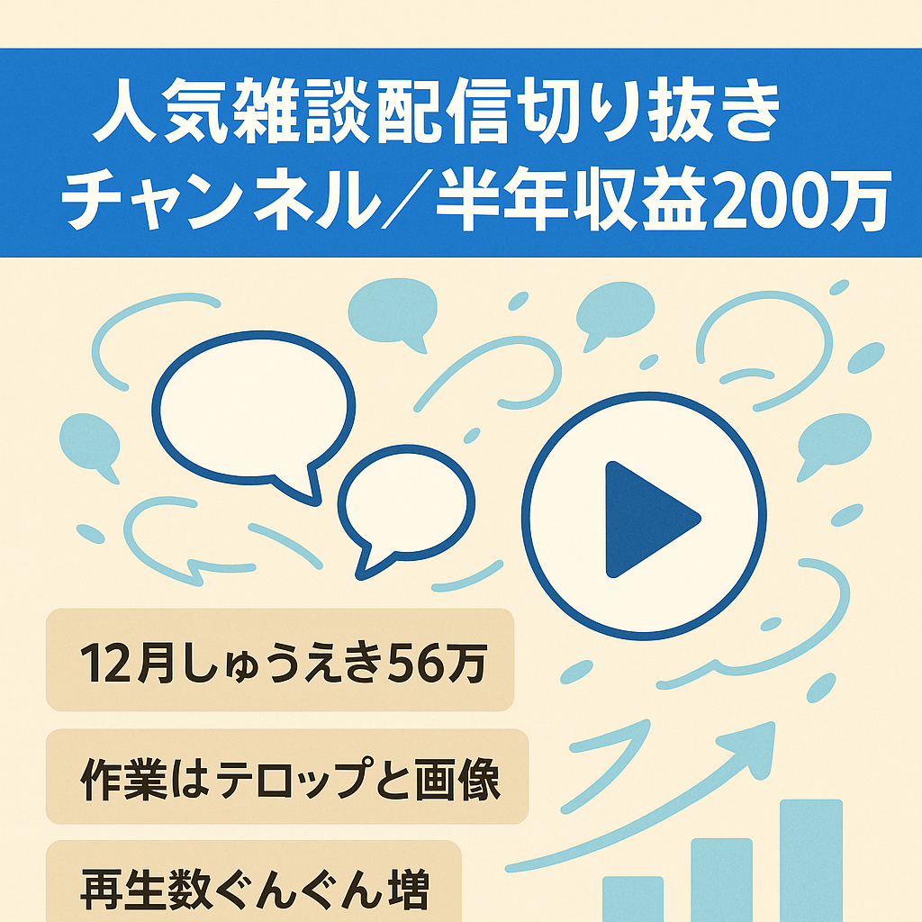 【超人気雑談配信者の切り抜きチャンネル】半年収益額200万超！/月平均収益額36万円/