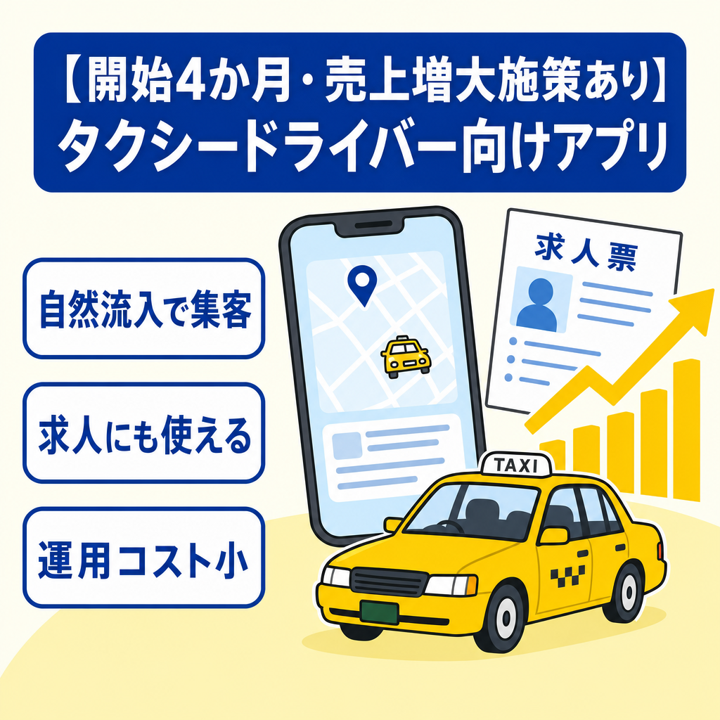 【開始4か月・売上増大施策あり】タクシードライバー向けアプリ