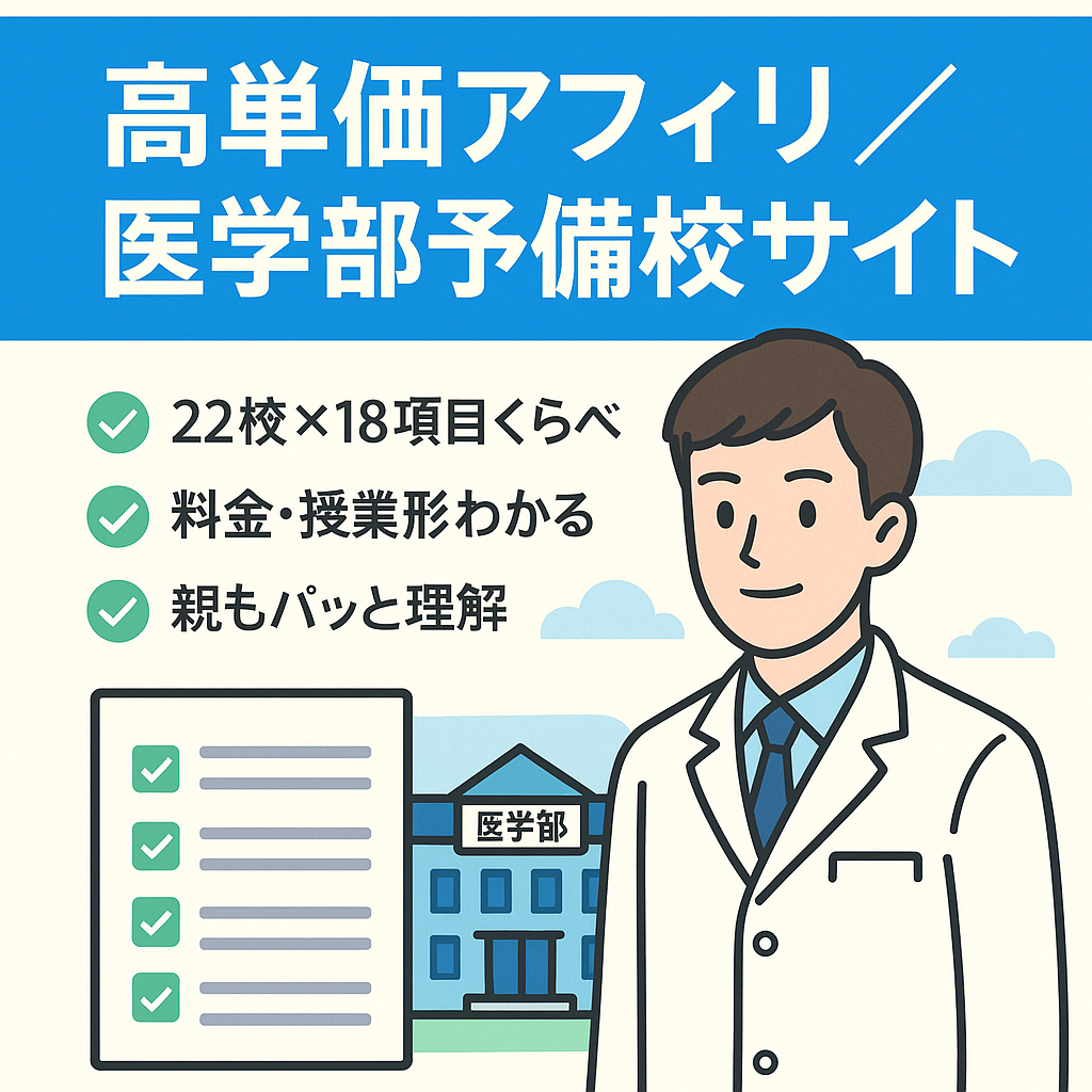 【アフィリ高単価の医学部予備校に特化】各校の評判や受験生目線の記事多数！※合格者数の更新のみ必要