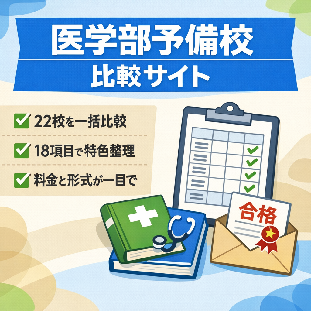 アフィリ高単価の医学部専門予備校を授業形式や費用、合格実績など複数の基本項目で比較整理した受験教育分野の予備校情報サイト