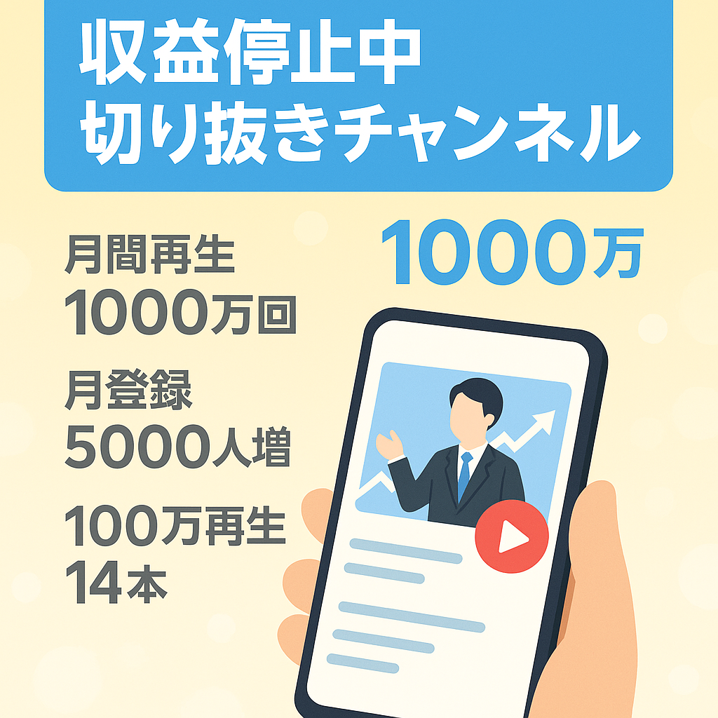 【訳あり/収益停止中/属人性なし】【月間再生回数1000万回超え(ショート動画主体)】【動画簡単作成】 大人気ビジネス系チャンネルの切り抜きチャンネル