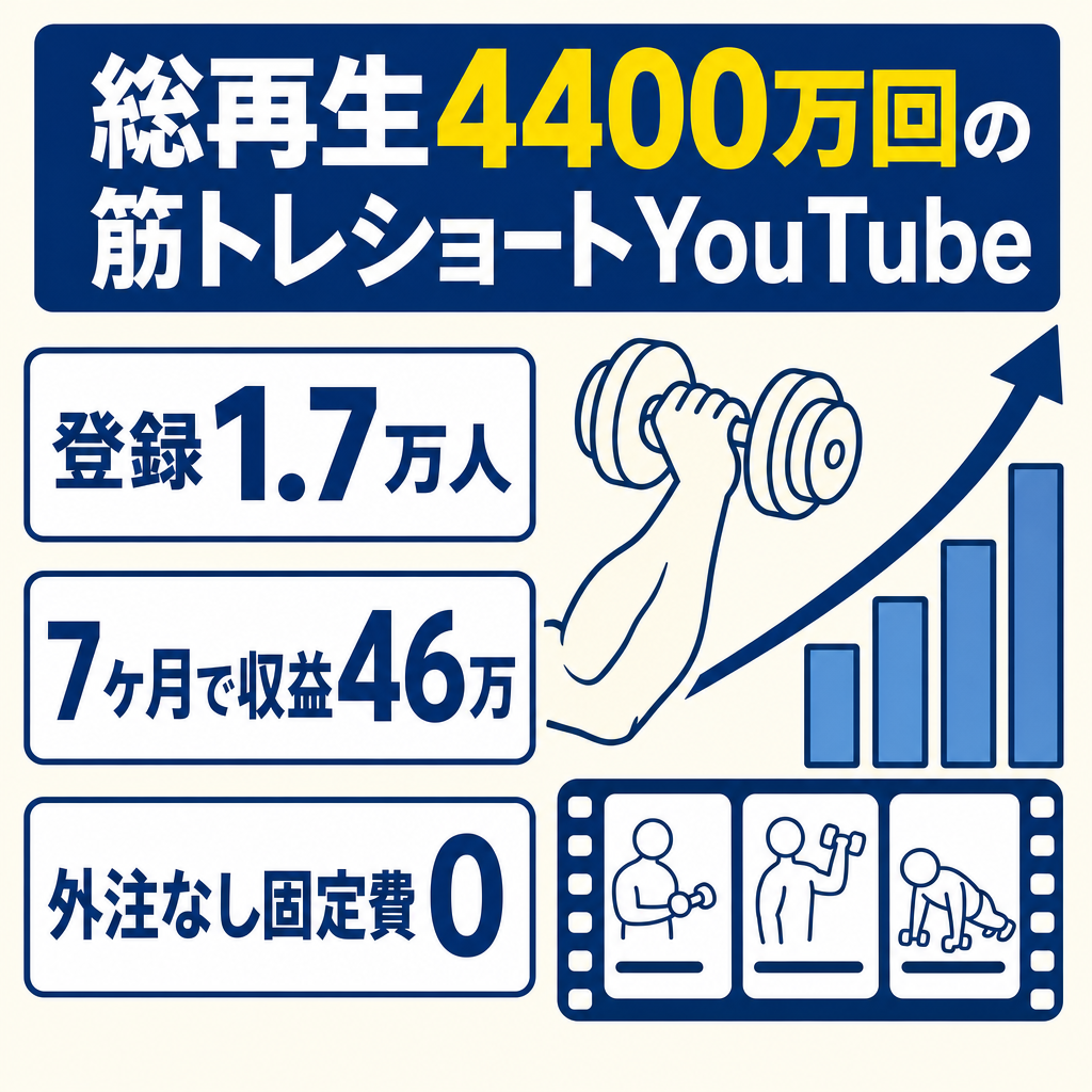 【総再生4400万回超】登録1.7万人・直近半年で収益48万！外注なし利益率100%の筋トレショートYouTube