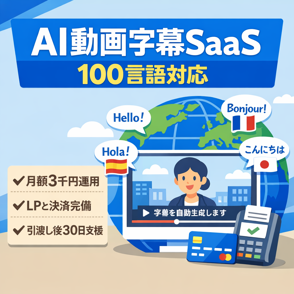 【月額3千円で運営可】AI動画字幕SaaS｜100言語対応・Stripe決済実装済み｜Next.js/TypeScript
