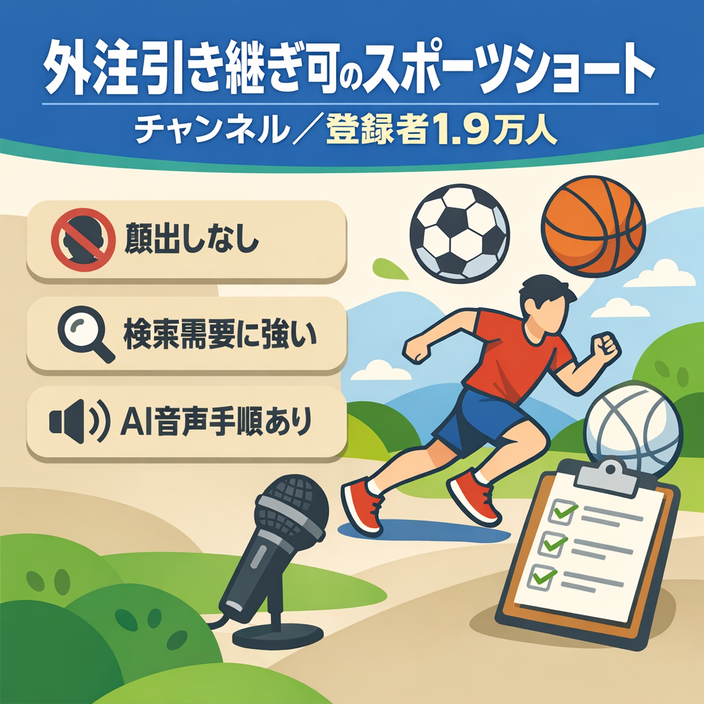 外注引き継ぎ可！登録者1.9万人のスポーツショート特化チャンネル