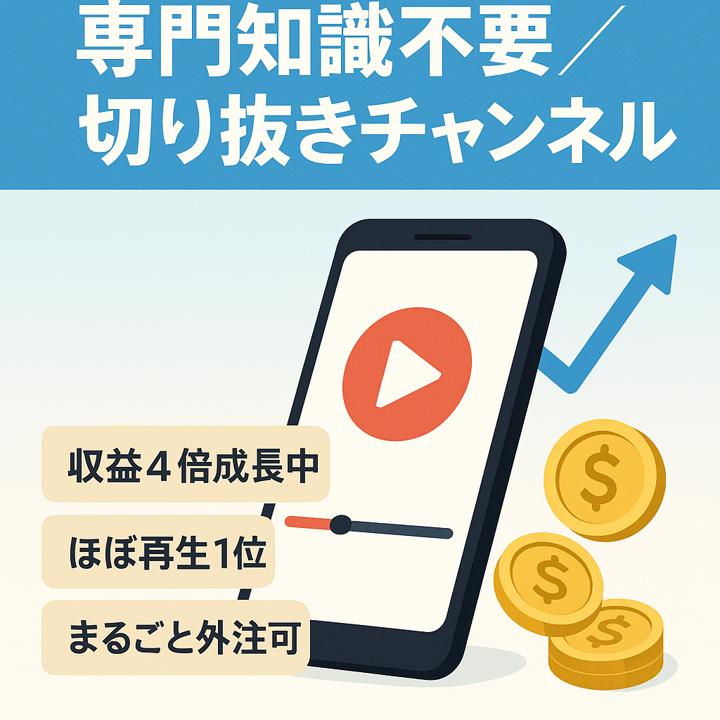 【即決80万円に値下】専門知識不要！切り抜きチャンネル【再生数トップ3以内・競合少・収益分配なし】