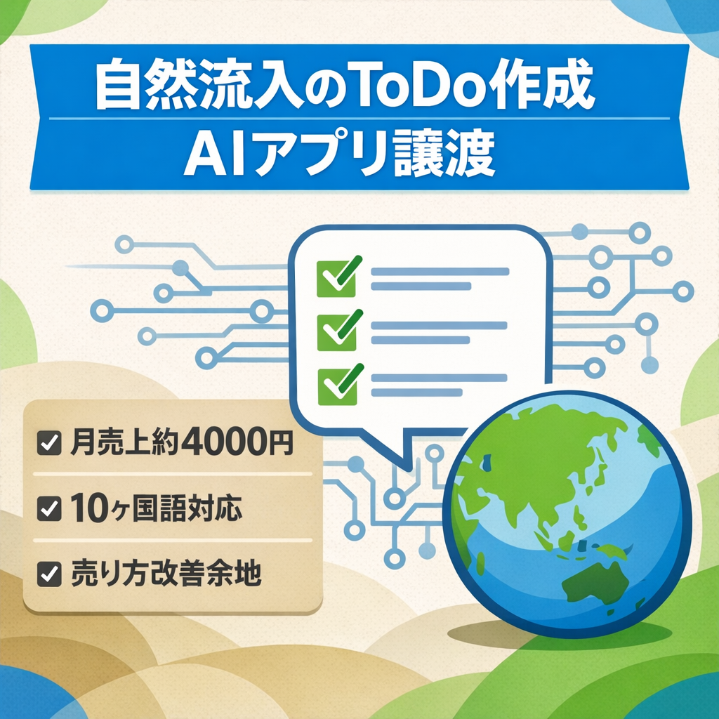 【自然流入のみ】 AIにやりたいこと伝えるだけでTodoリストを作成してくれるiosアプリの譲渡