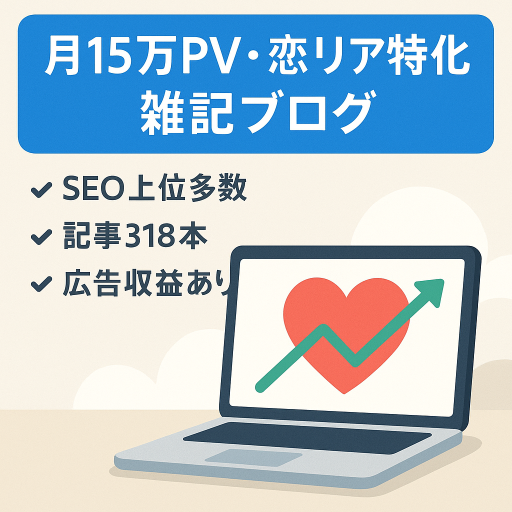 月15万PV超の雑記ブログ｜記事数豊富・アドセンス収益実績あり｜迅速売却ご希望の方へ —「恋リア×トレンド」特化の収益型雑記ブログ