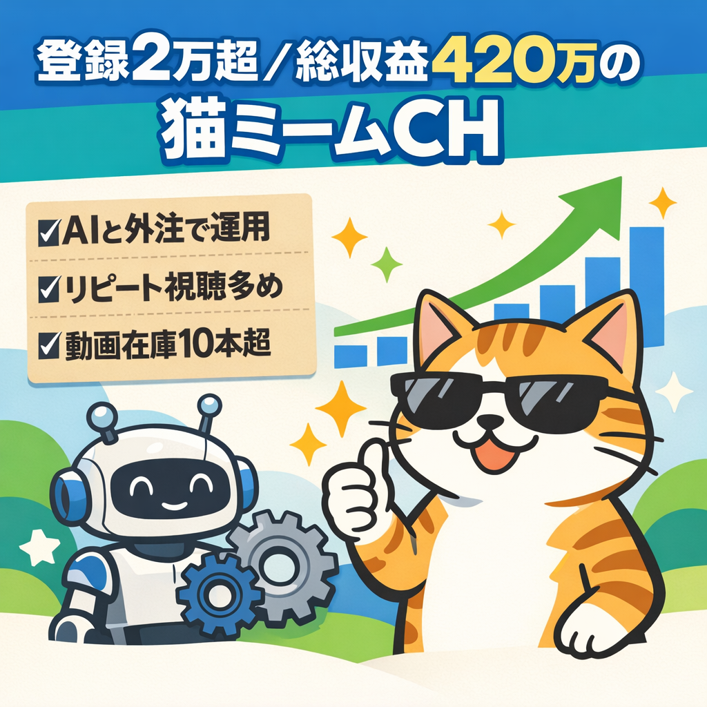 【登録者数2万超】総収益420万⇧！実作業1時間！サジェスト上位の有力猫ミームCH