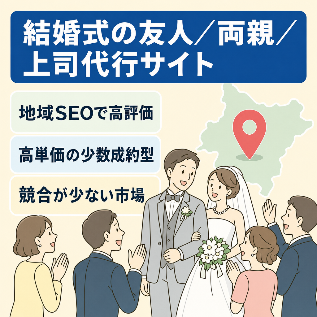 【地域×SEO】結婚式の友人・両親・上司代行専門サイトの譲渡！