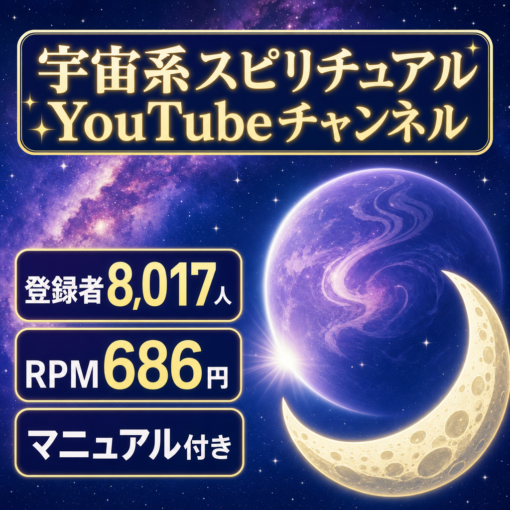 【非属人・収益約15万×3カ月】宇宙系スピリチュアル｜登録者8,017人・RPM686円・マニュアル＆ノウハウ付き