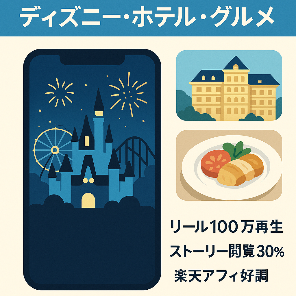 【リール100万バズ】ストーリー閲覧率20〜30%ディズニーイベント・ホテル・グルメ特化型Instagramメディア