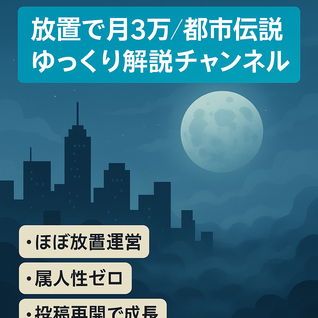 【放置で毎月約3万円・属人性無】都市伝説や噂系ゆっくり解説チャンネル