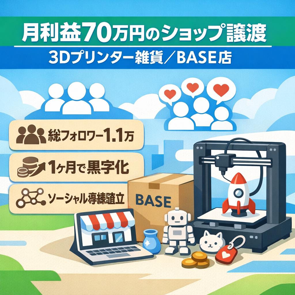 【月利益70万円／SNS総フォロワー1.1万人】3Dプリンター×雑貨　 BASEショップ譲渡