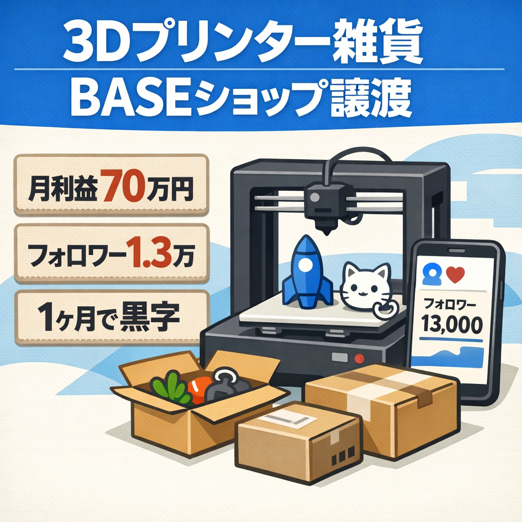 【月利益70万円／SNS総フォロワー1.3万人】3Dプリンター×雑貨　 BASEショップ譲渡
