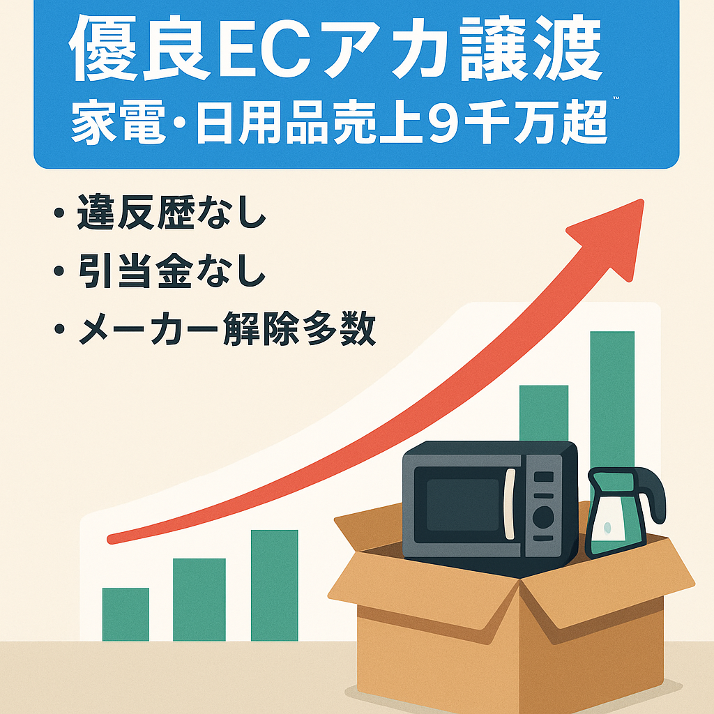 EC事業の譲渡［優良アカウント］　3年間売り上げ9000万超え　家電・日用品メインアカウント引当金なし　Amazonセラーアカウント