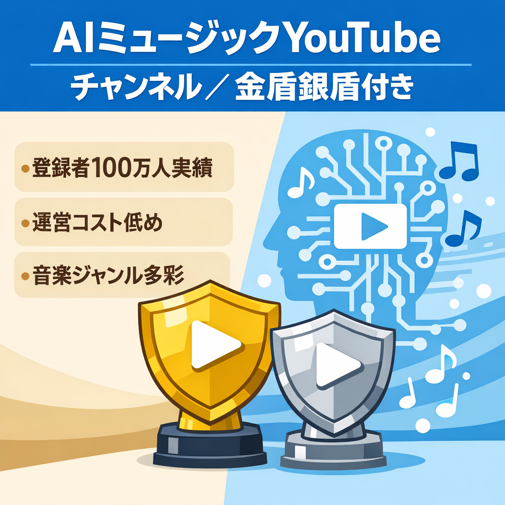 【登録者100万人】YouTube・AIミュージックch ・sunoを活用する  100万登録の金盾・10万人登録の銀盾付き