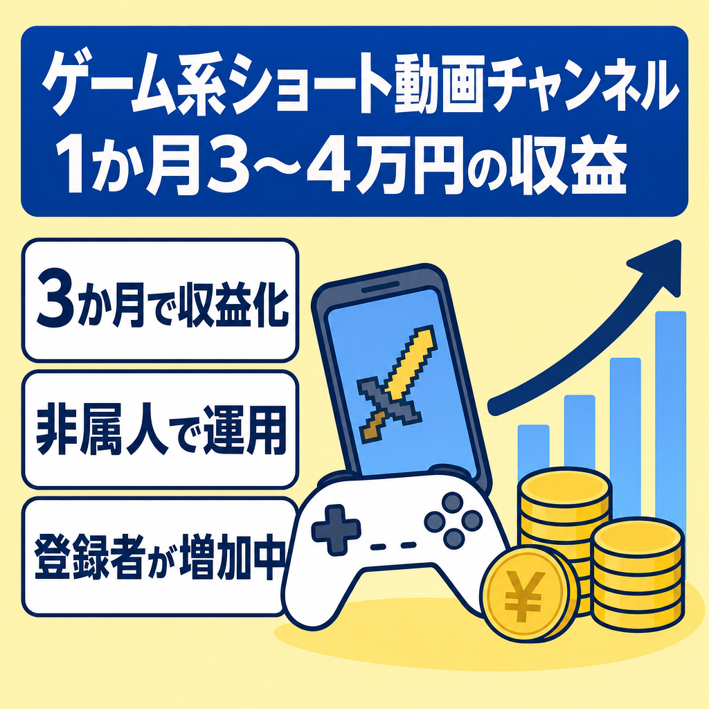 【1か月3~4万円ペースの収益】非属人のゲーム系ショート動画チャンネル