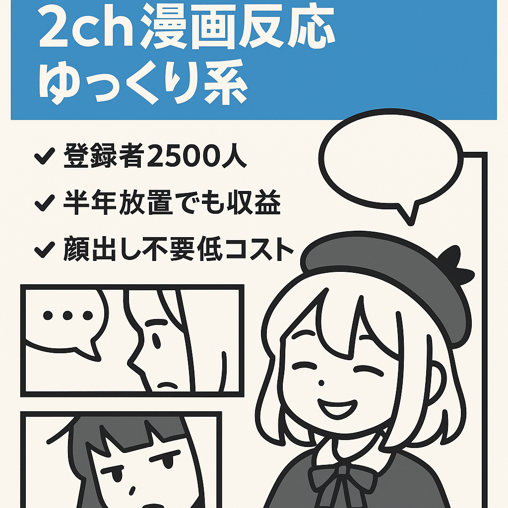 【5か月程度ほぼ投稿無しで月収2.5～5万円発生中！】登録者2500人＆30万再生動画ありの2ch漫画反応系ゆっくりチャンネル【マニュアル完備】