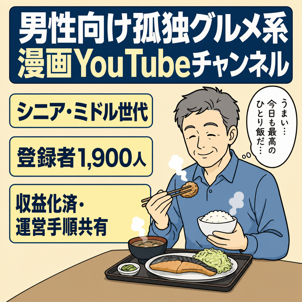 【シニア・ミドル世代】男性の孤独グルメ系イラスト漫画YouTubeチャンネル｜登録者1,900人