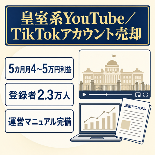 【５か月間月4〜5万円の利益実績】登録者2.3万人・収益化済｜皇室系ショート＆長尺＋TikTok(リンク解放済)セット