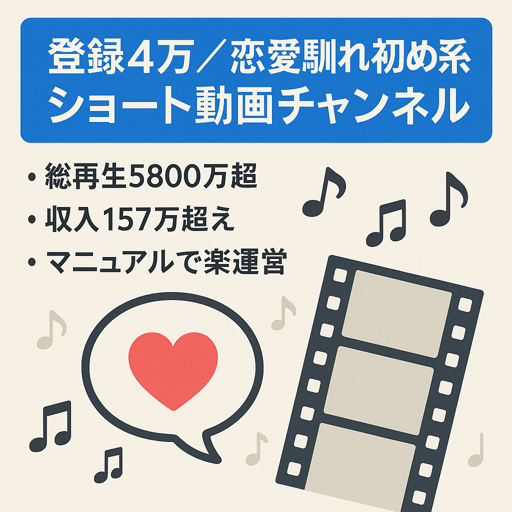 【収益化済/高品質！】登録者約4万人！2024年1月に最高月収約31万円！2ch馴れ初め系YouTubeショート動画チャンネル