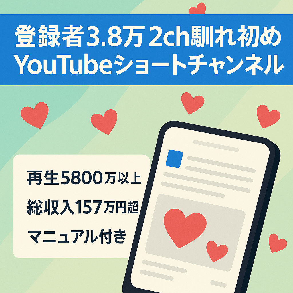 【収益化済/高品質！】登録者約3.8万人！2024年1月に最高月収約31万円！2ch馴れ初め系YouTubeショート動画チャンネル