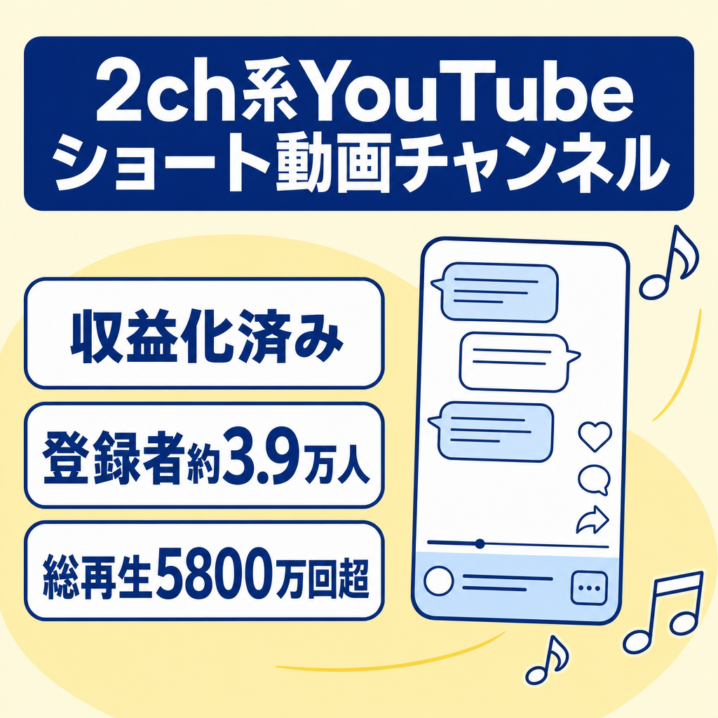 【収益化済/高品質！】登録者約4万人！2024年1月に最高月収約31万円！2ch系YouTubeショート動画チャンネル