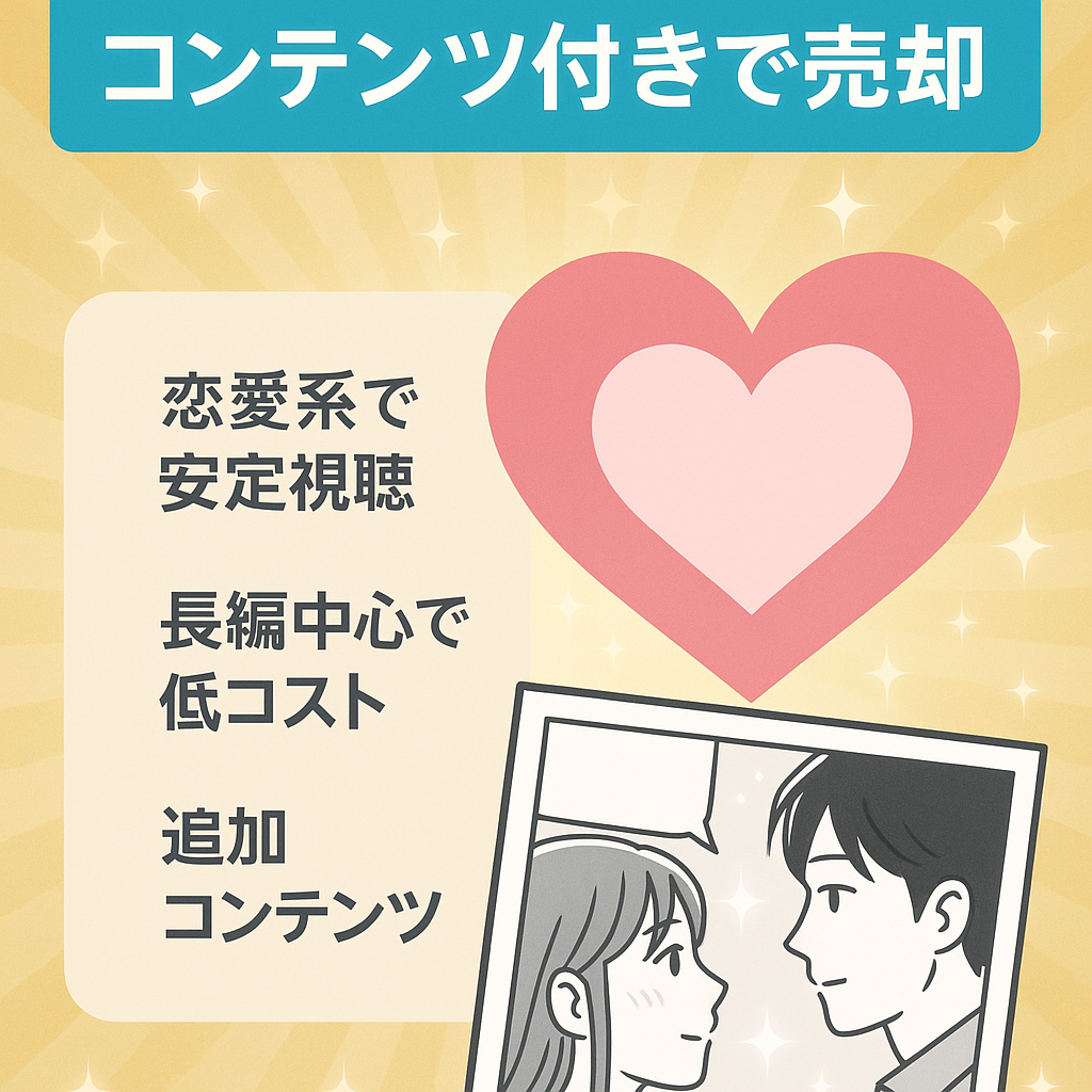 注目の恋愛系漫画動画をコンテンツ付きで売却いたします。