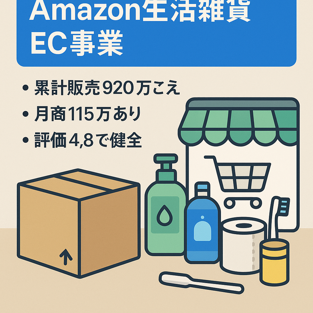【Amazon EC事業譲渡】生活雑貨、日用品など累計販売920万円/最高月商115万円/評価16/平均4.8健全アカウント