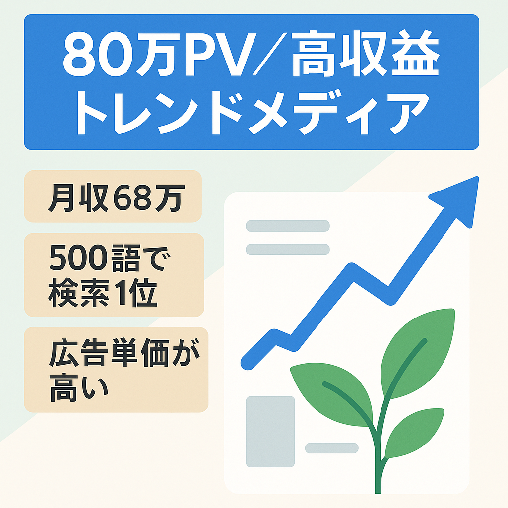 【月間80万PV！月収68万！RPM高単価！】500以上のKWで1位獲得中のトレンドメディア