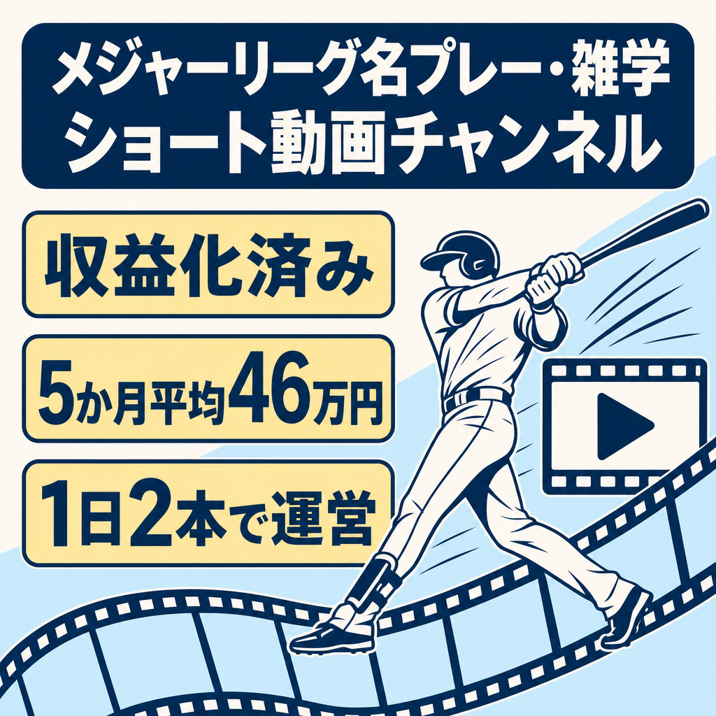【最高月間売上67万円！】メジャーリーグの名プレー・雑学系・切り抜きショート動画チャンネル