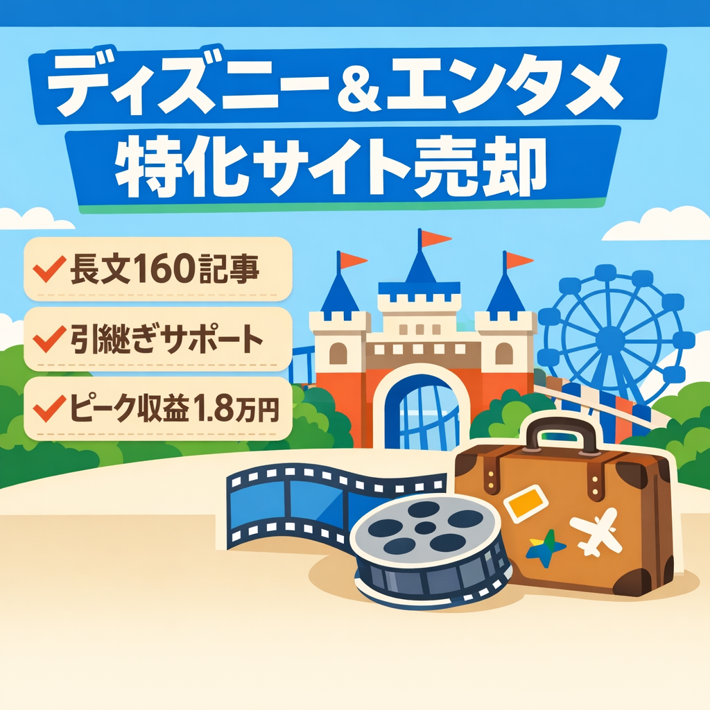 【引継サポート】ディズニー＆エンタメ特化サイト｜160記事｜AdSense/AFF多角化｜ピーク収益1.8万円｜