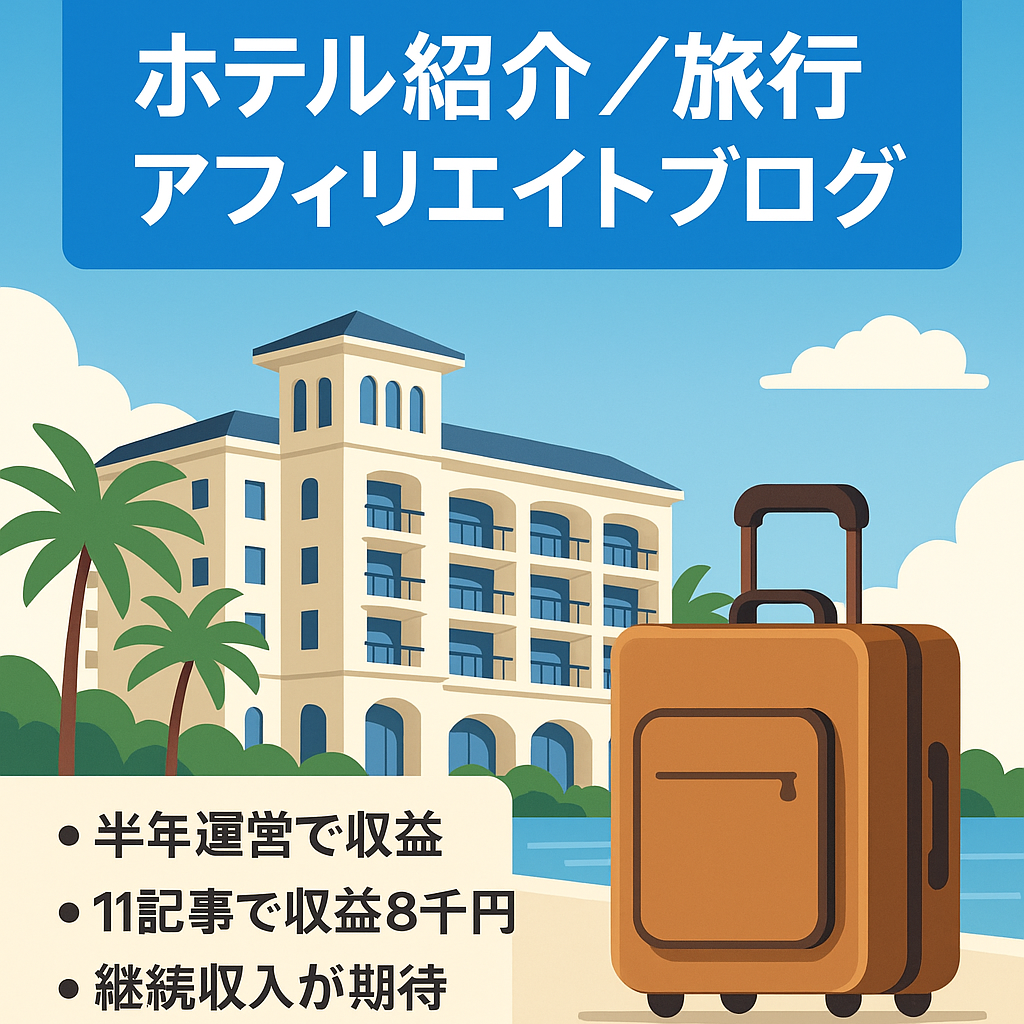 【運営半年・11記事・収益8,000円】日本を代表する某ホテルの紹介に特化したアフィリエイトブログ。継続して収益を期待できる旅行サイトです