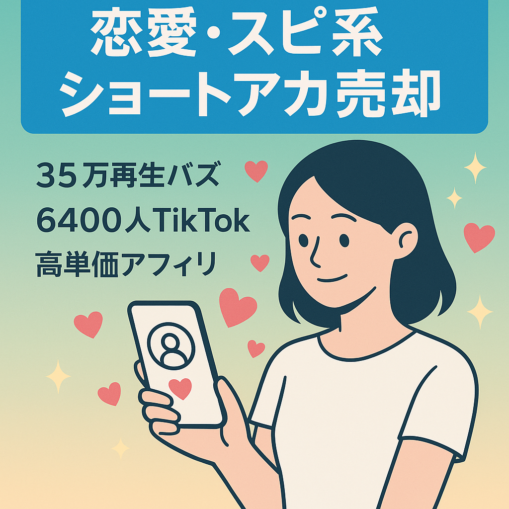 【恋愛・スピ系ショート】TikTok6,400人・最高35万再生＋YouTube7,700人セット売却