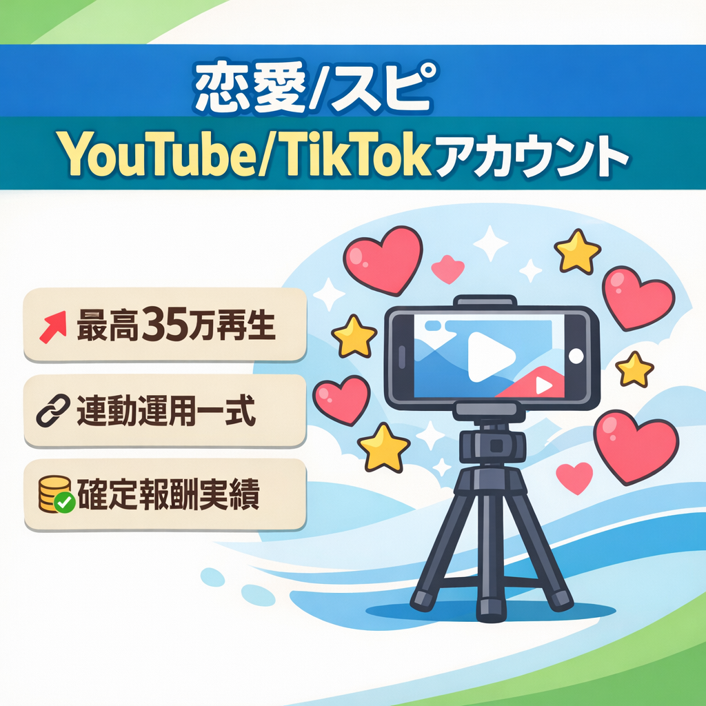 【恋愛/スピ】YouTube登録9,600＋TikTok6,300 ショート連動運用一式（YouTube最高2万再生越え：2025年3〜5月）
